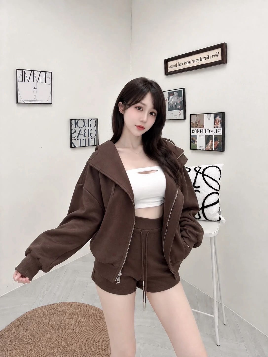 ❤️🔥大翻領外套+短褲兩件套