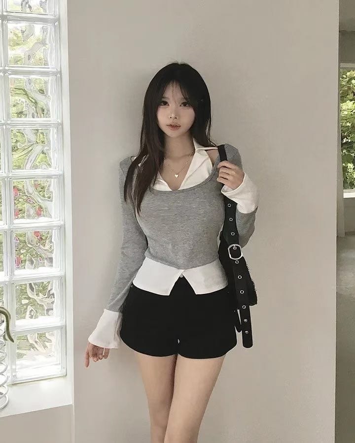 ❤️🔥翻領背心假兩件胸墊上衣