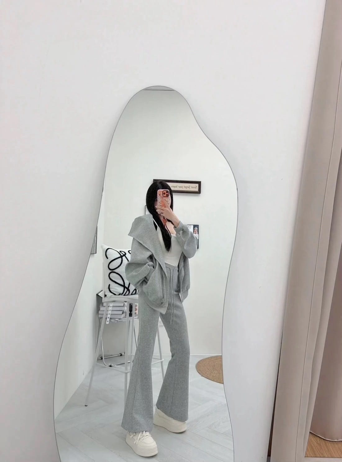 大翻領連帽外套+長褲兩件套