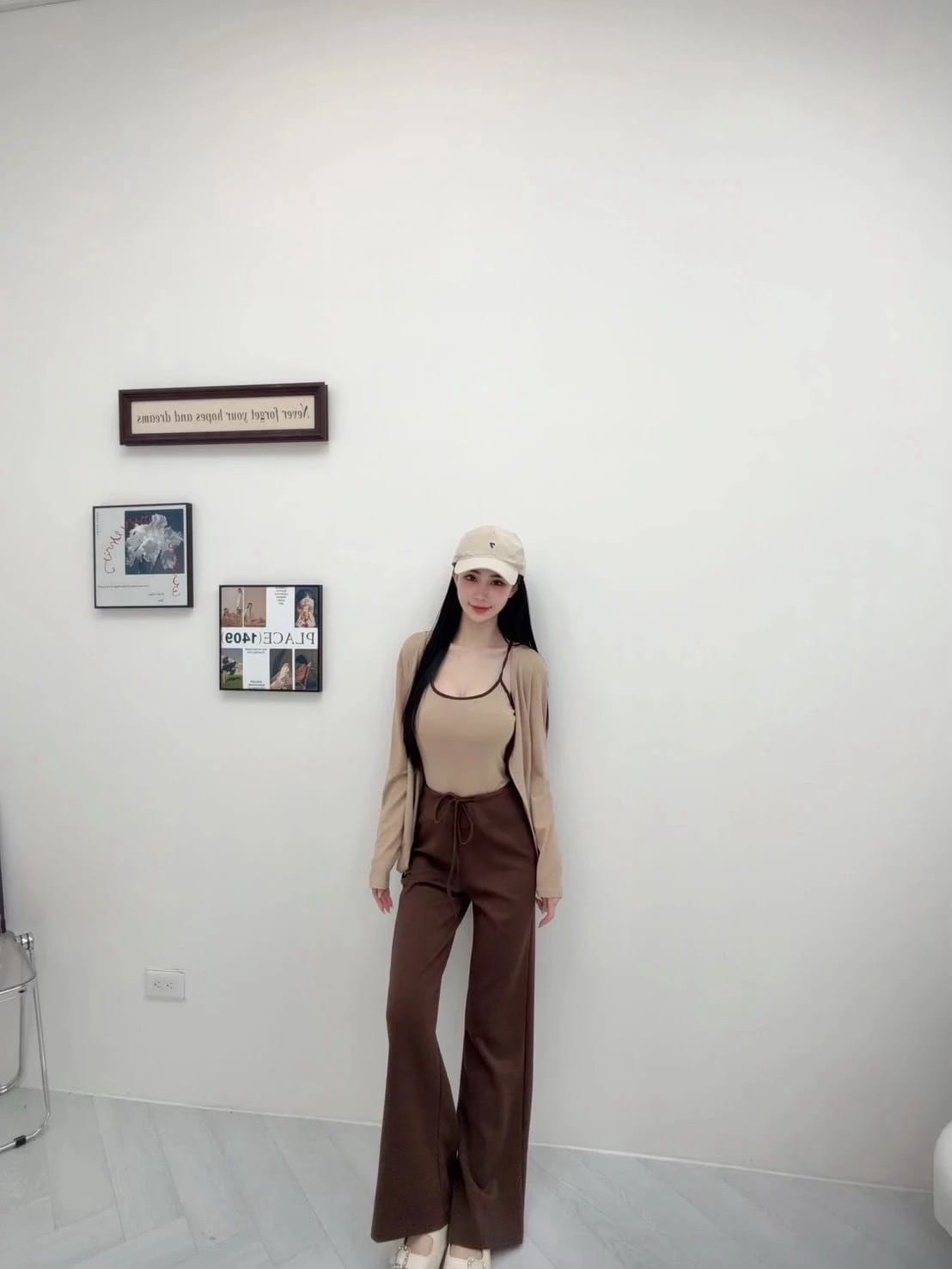 細肩美背背心+寬褲外套三件套